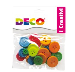 Bottoni - in legno - colori neon - Deco - conf. 30 pezzi
