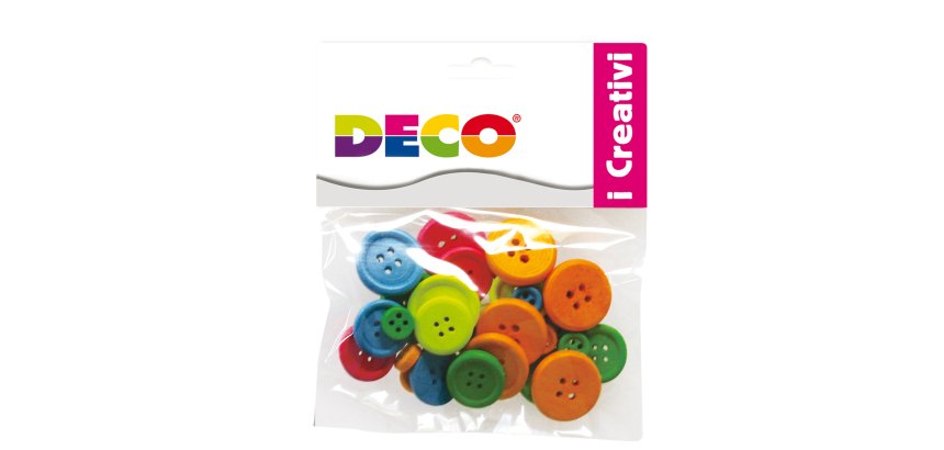 Bottoni - in legno - colori neon - Deco - conf. 30 pezzi