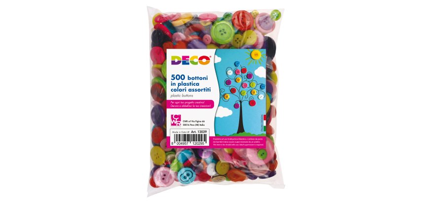 Bottoni - in plastica - colori assortiti - Deco - conf. 650 pezzi