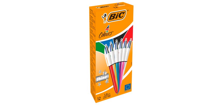 Penna a sfera scatto multifunzione 4 Colours Shine - punta 1,0 mm - fusto colori assortiti - Bic - conf. 12 pezzi