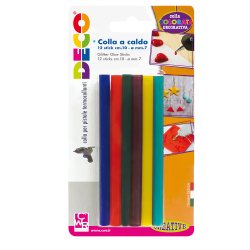 Colle stick per pistole mini - colori assortiti - ø 7 mm - lunghezza 10 cm - Deco - conf. 12 pezzi