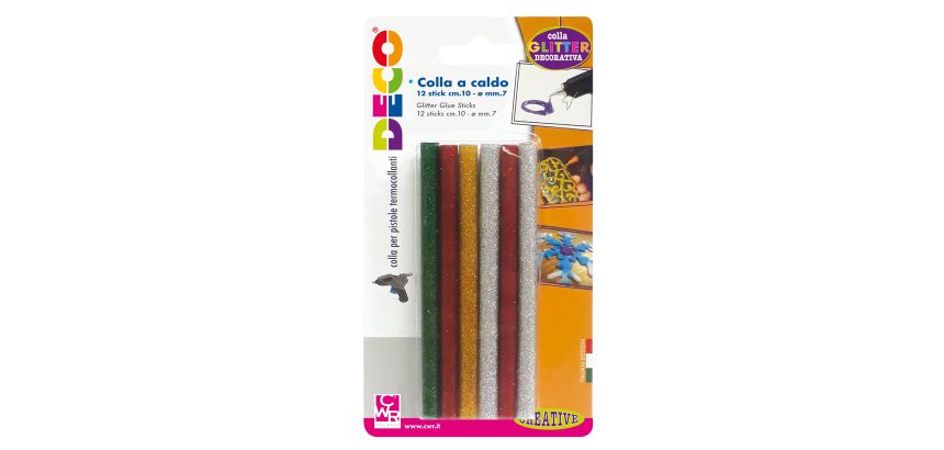 Colle stick per pistole mini -  glitter assortiti - ø 7mm - lunghezza 10 cm - Deco - conf. 12 pezzi