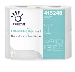 Carta igienica classica Freshen Tech - 3 veli - 230 strappi - diametro 12,2 cm -15,5 gr - 9,5 cm x 25,3 mt - Papernet - pacco 4 rotoli