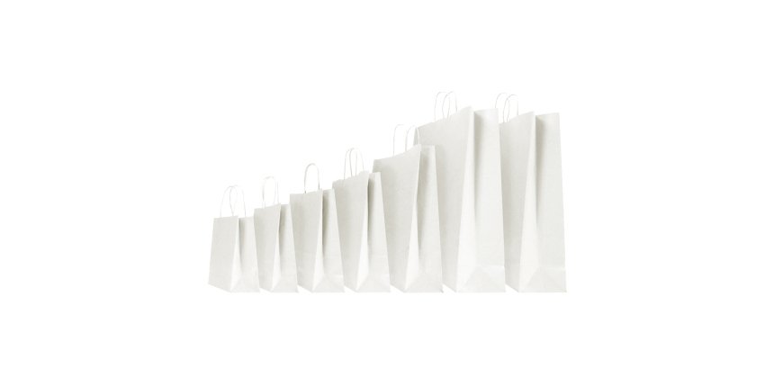 Shopper - maniglie cordino - 22 x 10 x 29 cm - carta kraft - bianco - Mainetti Bags - conf. 25 pezzi