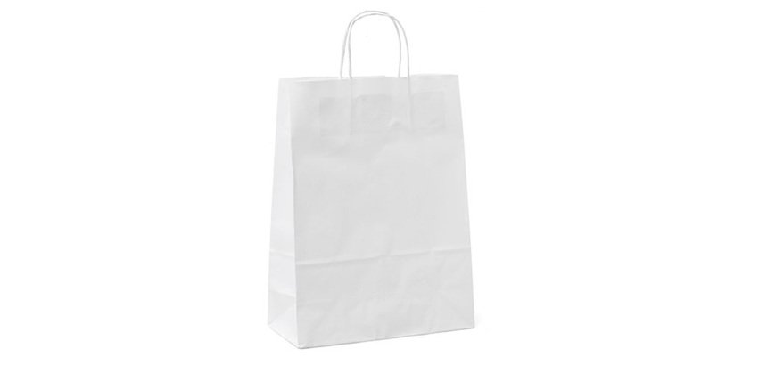 Shopper - maniglie cordino - 45 x 15 x 50 cm - carta kraft - bianco - Mainetti Bags - conf. 25 pezzi