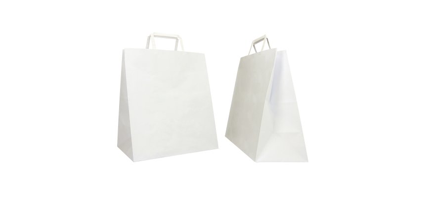 Shopper Flat Large - maniglie piattina - 28 x 17 x 32 cm - carta kraft - bianco - Mainetti Bags - conf. 250 pezzi