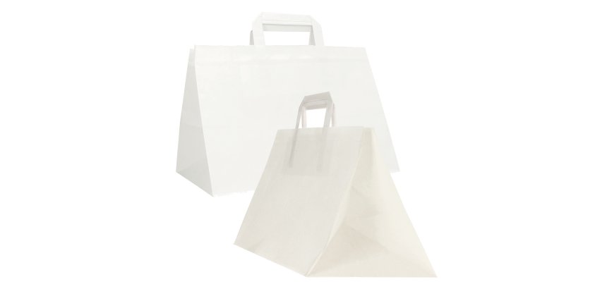 Shopper Flat XLarge - maniglie piattina - 32 x 22 x 24 cm - carta kraft - bianco - Mainetti Bags - conf. 200 pezzi