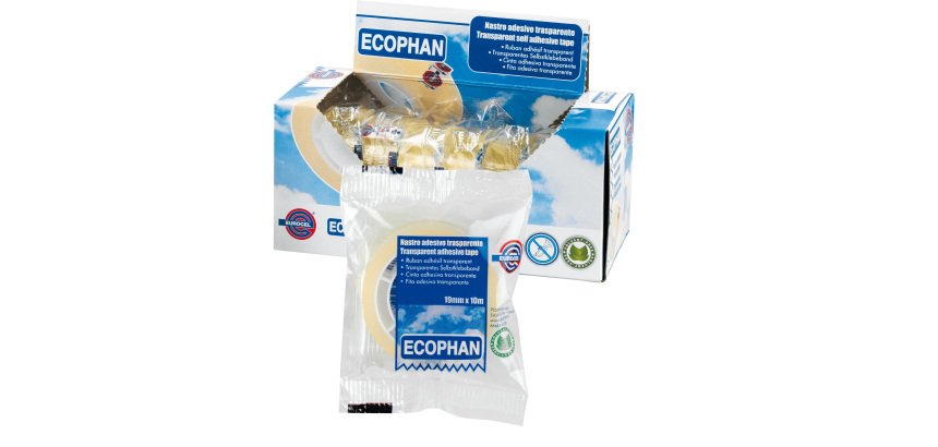 Nastro adesivo Ecophan - confezionato singolarmente - 19 mm x 10 m - acrilico - trasparente - Eurocel