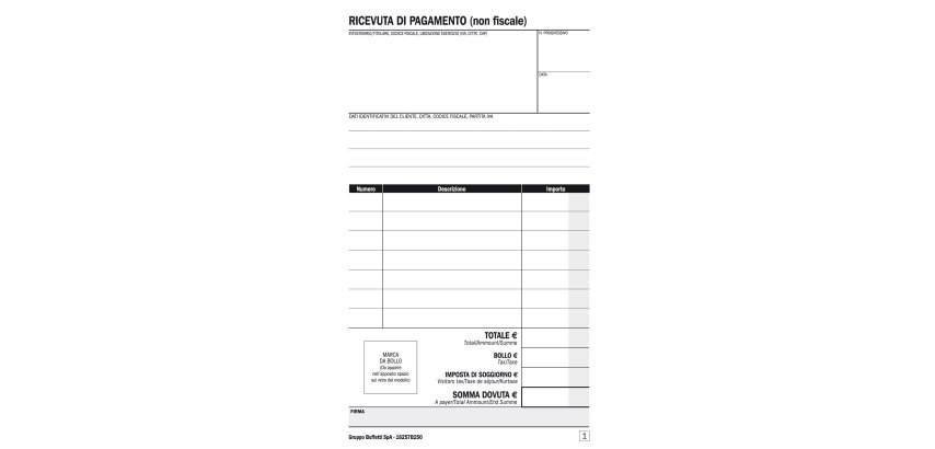 Blocco ricevute B&B/affittacamere - 25/25 - copie autoric. - 16,8 x 10 cm - DU16257B250 - Data Ufficio