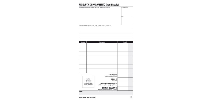 Blocco ricevute B&B/affittacamere - 25/25 - copie autoric. - 16,8 x 10 cm - DU16257B250 - Data Ufficio