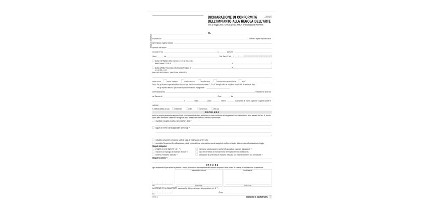 Dichiarazione conformità impianto - snap 5 copie autoric. - 31 x 21 cm - DU184110000 - Data Ufficio