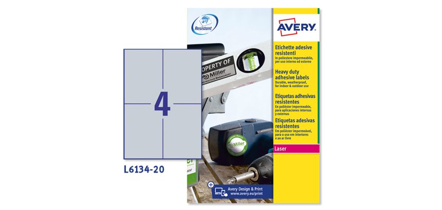 AVERY Etichette resistenti in poliestere argento 105x148mm, 4 etichette per foglio, adesivo permanente, laser, 20 fogli