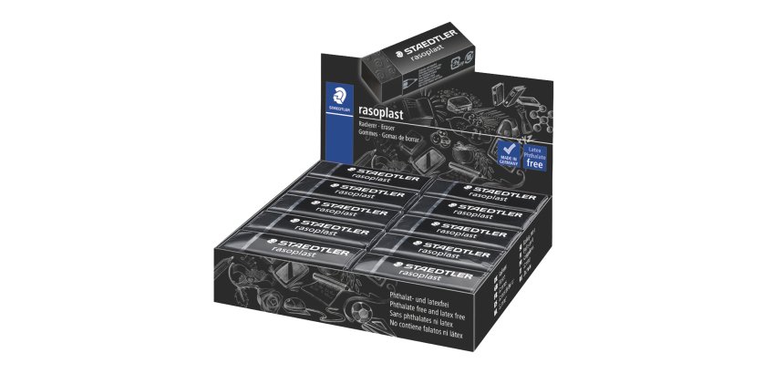 Gomma Rasoplast - 63 x 13 x 23 mm - nero per matita - Staedtler - box 20 pezzi