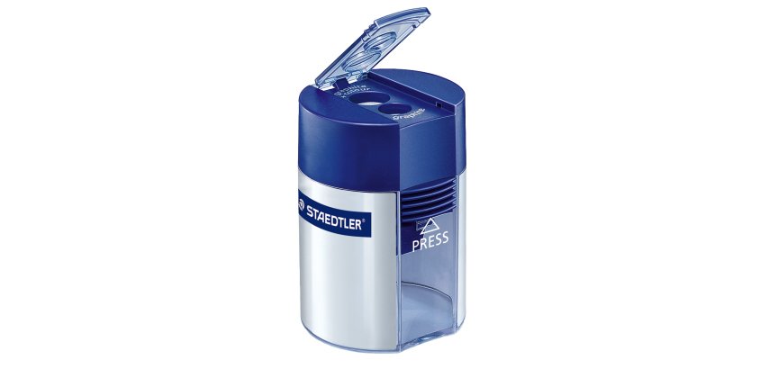 Temperamatite Staedtler - con contenitore - 2 fori - foro Ø 8,2-10,2mm - blu - Staedtler