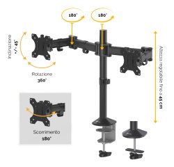 Fellowes Reflex Dual Monitor Arm - mounting kit - adjustable arm - for 2 monitors - black, RAL 9017