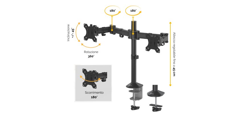 Bracci porta monitor Reflex Series - doppio - 55x11,6x72,6cm - Fellowes