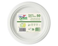 Piatto piano monouso - rotondo - diametro 22 cm - cellulosa - bianco - Dopla Green - conf. 50 pezzi