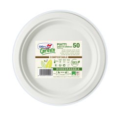 Piatto frutta monouso - rotondo - diametro 17 cm - cellulosa - bianco - Dopla Green - conf. 50 pezzi