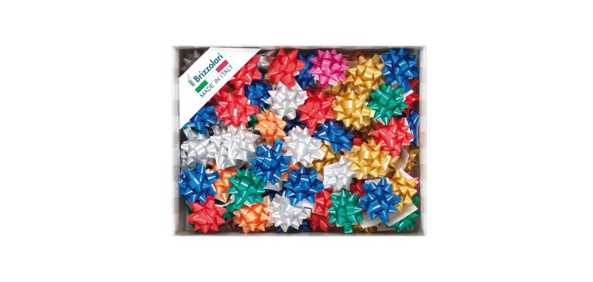 Stelle di nastro liscio 6800 - 10 mm x diam. 5 cm - colori natalizi assortiti - Brizzolari - conf. 100 pezzi
