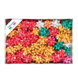 Stelle di nastro liscio 6800 - 14 mm x diam. 6,5 cm - colori natalizi assortiti - Brizzolari - conf. 100 pezzi