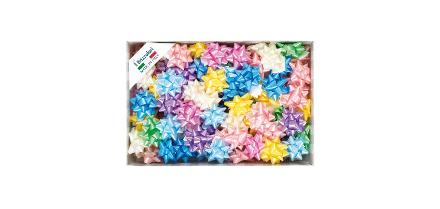 Stelle di nastro liscio 6800 - 14 mm - diam. 6,5cm - colori primaverili assortiti - Brizzolari - conf. 100 pezzi