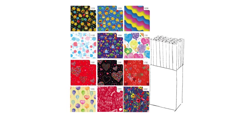 Carta regalo - raso - Fantasia - 200 x 70 cm - Rex Sadoch - expo da 50 rotoli