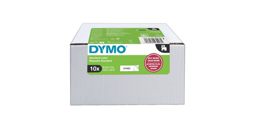 Nastro D1 standard 458030 - 19 mm x 7 mt - PL - nero/bianco - Dymo - value pack 10 pezzi