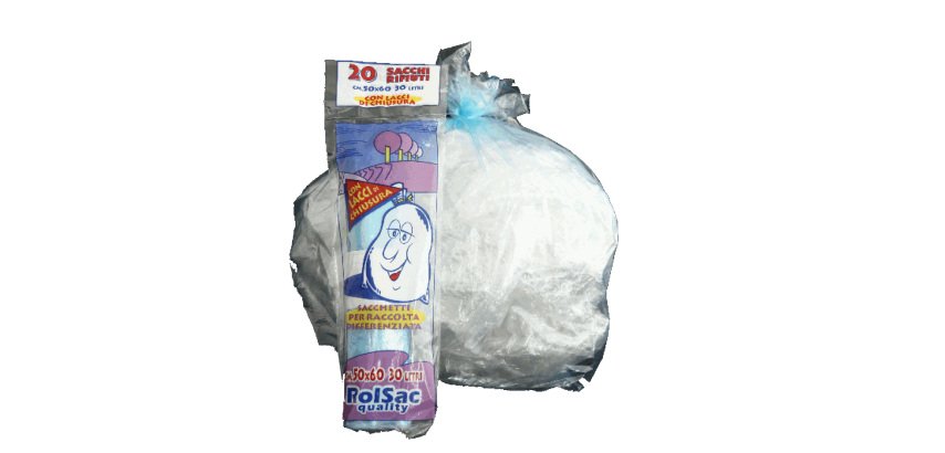 Sacchi - 50 x 60 cm - 30 L - 16 micron - MDPE/HDPE - azzurro trasparente - Rolsac - conf. 20 pezzi