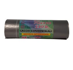 Sacchi - 70 x 110 cm - 110 L - 22 micron - MDPE/HDPE - grigio trasparente - Rolsac - conf. 10 pezzi