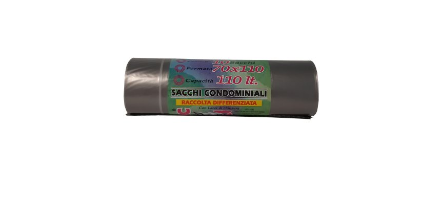 Sacchi - 70 x 110 cm - 110 L - 22 micron - MDPE/HDPE - grigio trasparente - Rolsac - conf. 10 pezzi