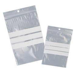Sacchetti zip - con bande scrivibili e foro - 8 x 12 cm - 50 micron - PE - Viva - conf. 100 pezzi