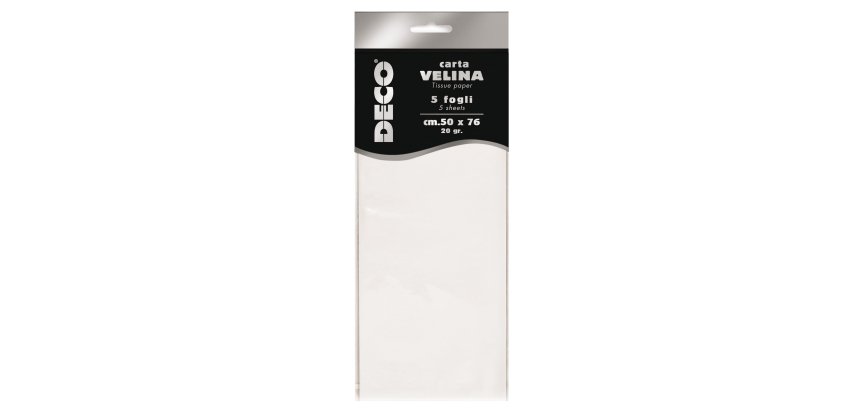 Carta velina - 50 x 76 cm - 20 gr - bianco - Deco - busta 5 fogli