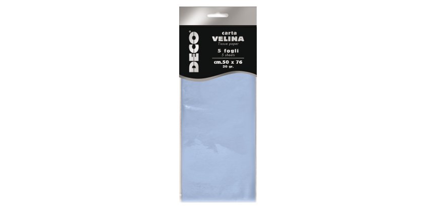 Carta velina - 50 x 76 cm - 20 gr - azzurro baby - Deco - busta 5 fogli
