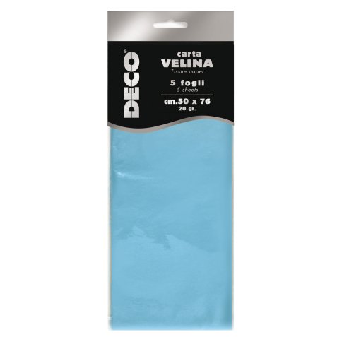 Carta velina - 20 gr - 50 x 76 cm - azzurro - Deco - busta 5 fogli