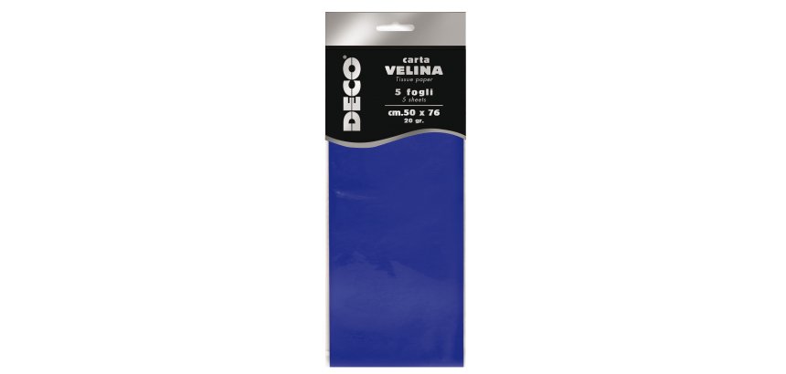 Carta velina - 50 x 76 cm - 20 gr - blu - Deco - busta 5 fogli