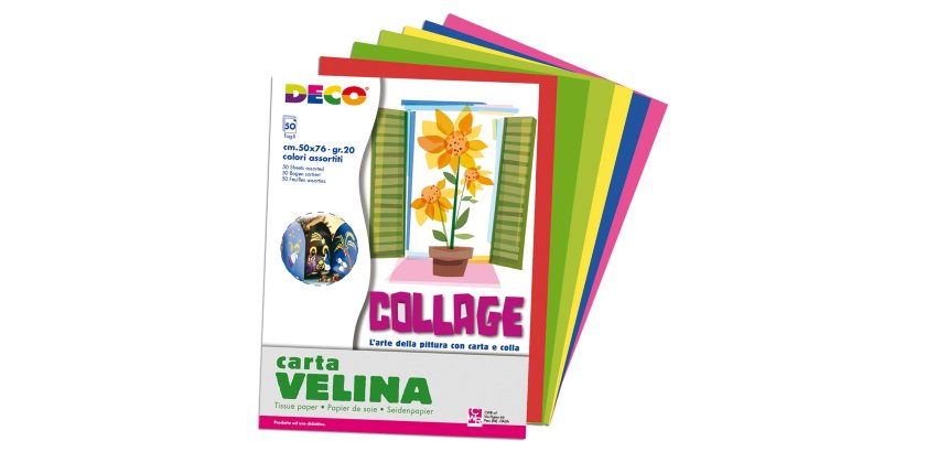 Carta velina - 50 x 76 cm - 20 gr - 10 colori assortiti - Deco - busta 50 fogli