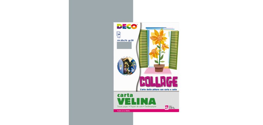 Carta velina - 50 x 76 cm - 20 gr - argento - Deco - busta 24 fogli