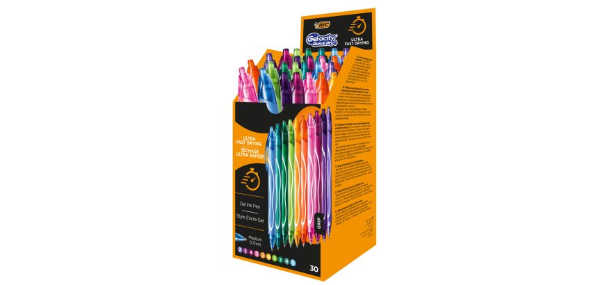 Penna gel scatto Geolocity Quick Dry - punta 0,7 mm - 10 colori assortiti - Bic - box 30 pezzi