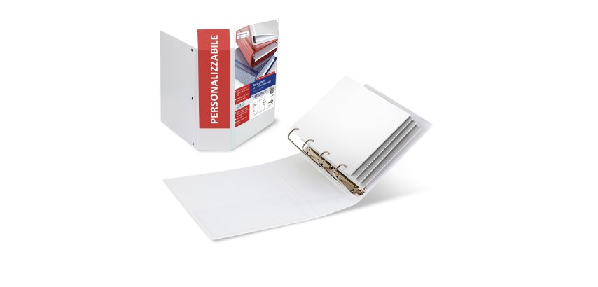 Raccoglitore personalizzabile Stelvio TI - 22 x 30 cm - 4 anelli a Q 100 mm - dorso 13 cm - bianco - Sei Rota