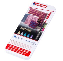 Pennarello 1200 - punta fibra tonda - 1 mm - colori assortiti metallic  - Edding - astuccio metallo da  6 pezzi