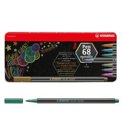 Pennarelli Pen 68 - colori assortiti metallic - Stabilo - scatola in metallo 8 pezzi