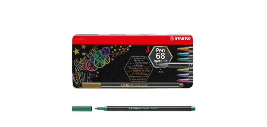 Pennarelli Pen 68 - colori assortiti metallic - Stabilo - scatola in metallo 8 pezzi