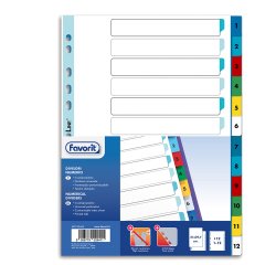 Divisori numerici 12 tacche - A4 - PP - colori assortiti - Favorit