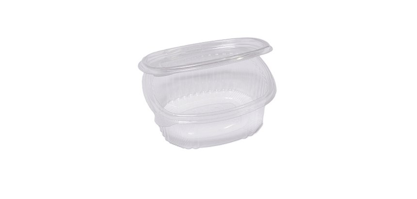 Contenitori ovali in PET - con coperchio incernierato - 14 x 11,9 x 5 cm - Europack - pack 50 pezzi