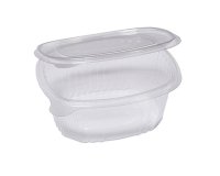 Contenitori ovali in PET - con coperchio incernierato - 16 x 13,5 x 6,2 cm - Europack - conf. 50 pezzi