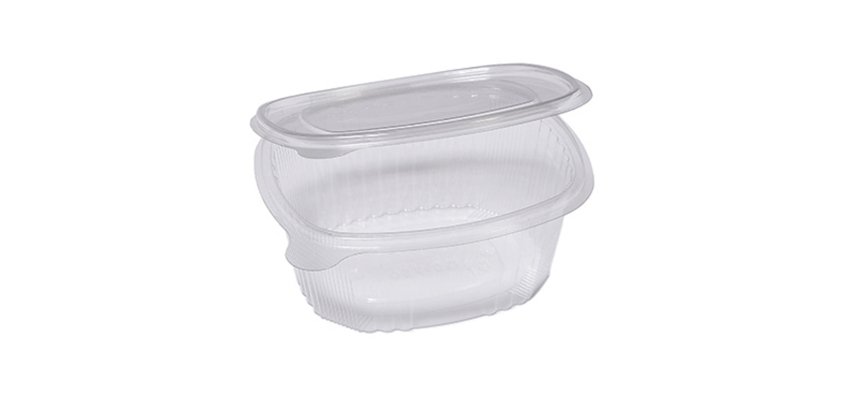 Contenitori ovali in PET - con coperchio incernierato - 16 x 13,5 x 6,2 cm - Europack - conf. 50 pezzi
