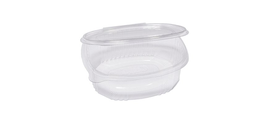Contenitori ovali in PET - con coperchio incernierato - 18 x 15,1 x 6,5 cm - Europack - conf. 50 pezzi