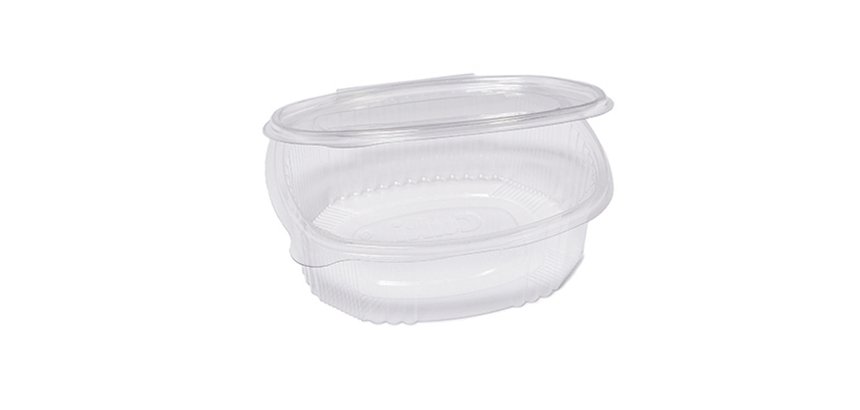 Contenitori ovali in PET - con coperchio incernierato - 18 x 15,1 x 6,5 cm - Europack - conf. 50 pezzi