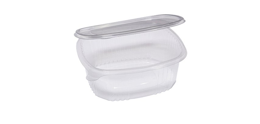 Contenitori ovali in PET - con coperchio incernierato - 22,5 x 19,2 x 7,7 cm - Europack - conf. 50 pezzi