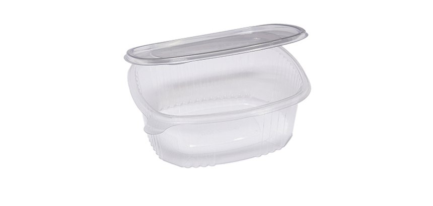 Contenitori ovali in PET - con coperchio incernierato - 22,5 x 19,2 x 7,7 cm - Europack - conf. 50 pezzi